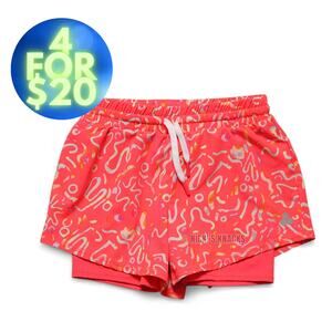 4/$20 - Tek Gear Girls 2-in-1 Double Layer Neon Coral Printed Shorts Size S 7